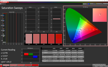 CalMAN: Saturación de color - espacio de color objetivo sRGB, perfil de color de contraste estándar