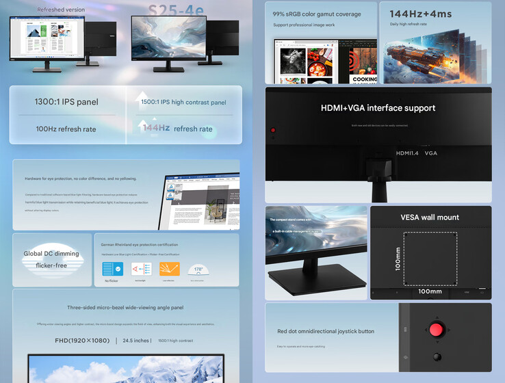 Principales características del ThinkVision S25-4e (Fuente de la imagen: Lenovo - machine translated)