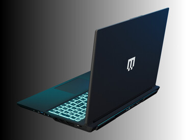 Vista posterior en ángulo del portátil para juegos Maingear Super 16 (Fuente de la imagen: Maingear PR)