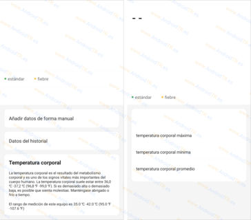 Datos de temperatura corporal. (Fuente de la imagen: AndroidTR)