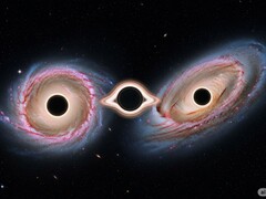 Una imagen ilustrativa que muestra las dos galaxias que comparten 3 agujeros negros (Fuente de la imagen: imagen generada por IA; editada)