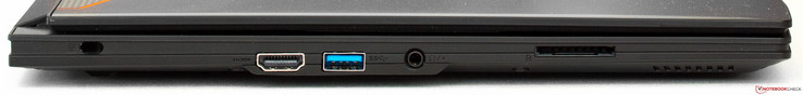 izquierda: bloqueo Kensington, HDMI, USB 3.0, entrada/salida audio, SD
