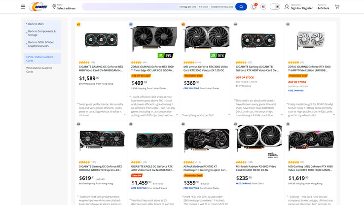 GPU más vendidas en Newegg. (Fuente: Newegg, Tom's Hardware)