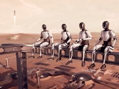 Robots Tesla Optimus desplegados para trabajos de construcción en Marte. (Fuente de la imagen: SpaceX)