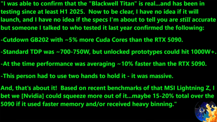 Especificaciones RTX 5090 Ti/Blackwell Titan 
