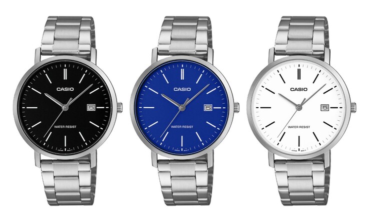 De izquierda a derecha: los relojes Casio MTP-VT05D-1E, MTP-VT05D-2E y MTP-VT05D-7E