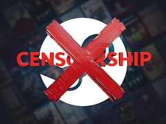 Logotipo contra la censura sobre el fondo de Steam (Fuente de la imagen: Valve con modificaciones)
