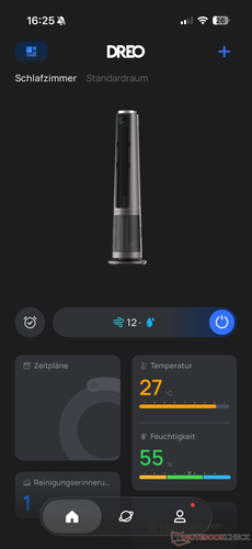 Descripción general en la aplicación Dreo