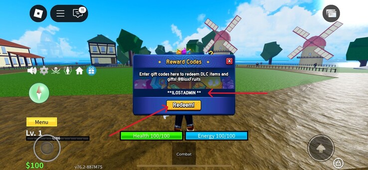 Introduzca el código en el campo desiignado (Fuente de la imagen: Roblox)
