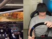 Una imagen del YouTuber probando la cabeza en sim racing (Fuente de la imagen: CNCDan; captura de pantalla recortada)