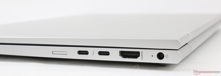 Derecha: Ranura Nano-SIM (opcional), 2x USB-C con Thunderbolt 4, HDMI 2.0b, adaptador de CA