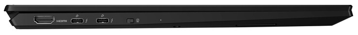 Lado izquierdo: HDMI, 2x Thunderbolt 4 (USB-C; Power Delivery, Displayport), interruptor de cámara web
