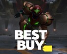 Samus de Metroid Prime 4: Beyond mostrada con el logotipo de Best Buy (Fuente de la imagen: Nintendo of America, Best Buy con modificaciones)