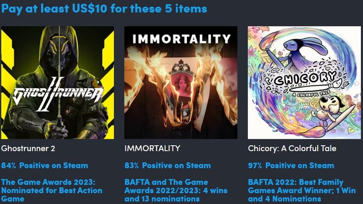 El segundo nivel del Award Nominations Bundle contiene 5 juegos (Fuente de la imagen: Humble Bundle)
