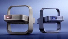 Los proyectores Elfin Flip 4K (izquierda) y Flip Laser se pliegan en una unidad vertical compacta para su almacenamiento.