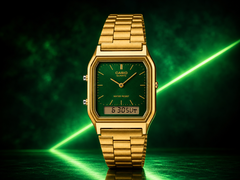 El reloj Casio AQ-230GA-3AMQY presenta un diseño en tonos dorados