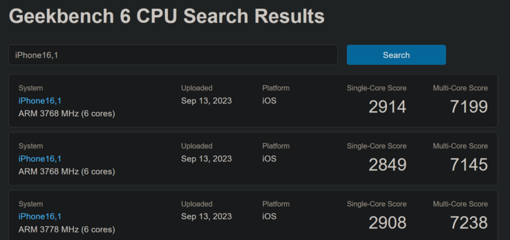 Apple Listados de Geekbench del A17 Pro (imagen vía Geekbench)