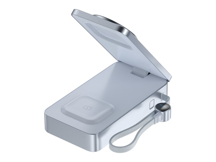 El inédito banco de energía Ugreen tiene un diseño plegable con un cargador de AirPods oculto y un cable integrado. (Fuente de la imagen: Wireless Power Consortium)