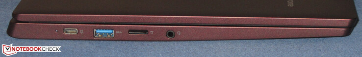 Izquierda: USB 3.2 Gen 1 (Tipo C; DisplayPort, entrega de energía), USB 3.2 Gen 1 (Tipo A), lector de tarjetas de almacenamiento (MicroSD), conector de audio combinado