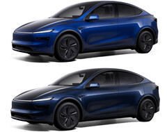 El Model Y en el nuevo color Azul Marino frente al Azul Profundo Metalizado (arriba). (Fuente de la imagen: Tesla)