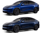 El Model Y en el nuevo color Azul Marino frente al Azul Profundo Metalizado (arriba). (Fuente de la imagen: Tesla)