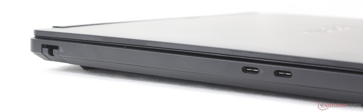 Izquierda: RJ-45 (1 Gbps), USB-C Thunderbolt 4 con DisplayPort 2.1 + Power Delivery, USB-C con DisplayPort 2.1 + Power Delivery (10 Gbps)