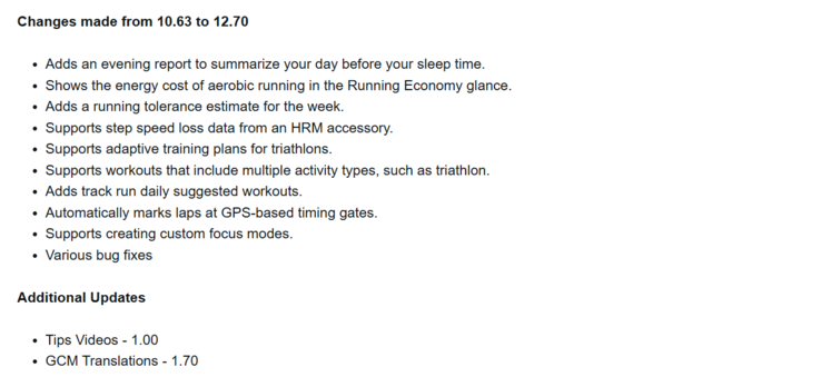 El registro de cambios de la versión de software 12.70 para el reloj inteligente Garmin Venu X1. (Fuente de la imagen: Garmin)