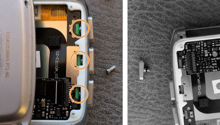 A Pebble se le ha olvidado colocar un clip, por lo que uno de los botones puede salirse fácilmente de la carcasa.