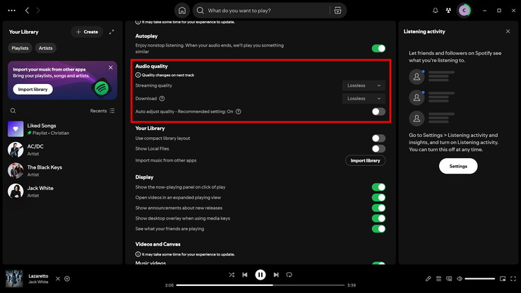Cambie a la calidad sin pérdida en Spotify