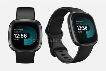 El Fitbit Versa 4. (Fuente de la imagen: @OnLeaks & 91mobiles)