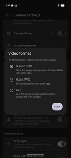Opciones de formato de vídeo