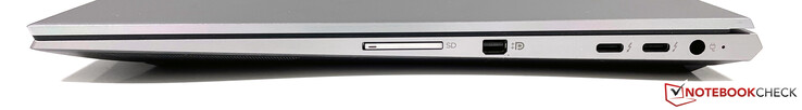 Lado derecho: Lector SD, Mini-DisplayPort, 2x USB-C con Thunderbolt 3 (3.2 Gen.2, DisplayPort), alimentación