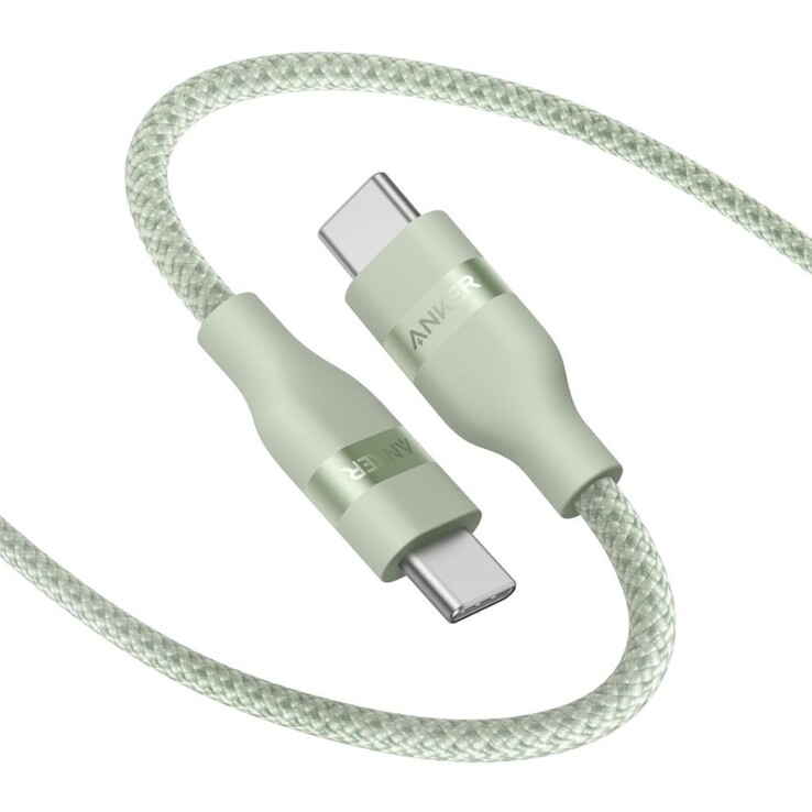 El cable USB-C a USB-C de Anker (3 pies, 240 W, trenzado reciclado) en verde brote