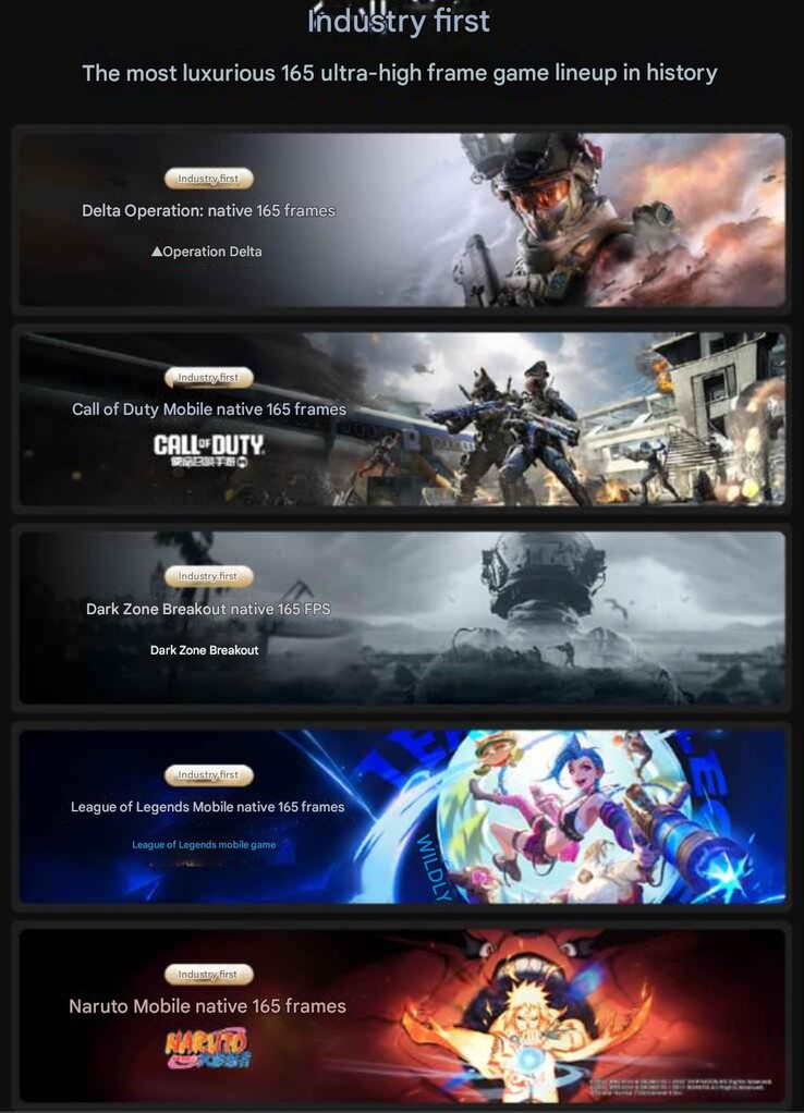 El OnePlus 15 soportará 165 fps de juego en los juegos móviles más populares. (Fuente de la imagen: Weibo - machine translated)