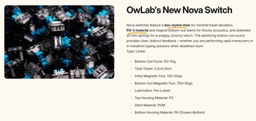 Especificaciones del interruptor OwLabs Nova HE