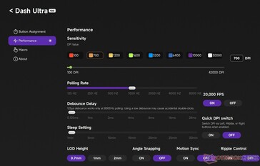 Sección de ajuste del rendimiento