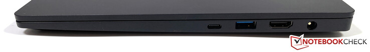 Derecho: Thunderbolt 4 (DisplayPort 1.4, Power Delivery), HDMI 2.0b, USB-A 3.2 Gen. 1 (con alimentación), fuente de alimentación