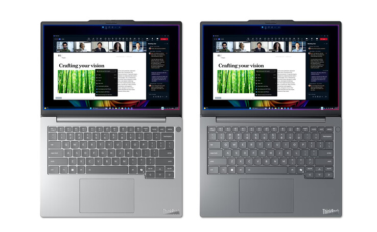 El ThinkBook 14 Gen 9 Q8Y en sus acabados Cloud Grey y Luna Grey, de izquierda a derecha.