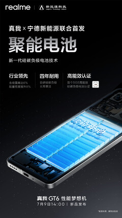 Los últimos teasers del GT6 de Realme destacan la punta de su tecnología de batería, pantalla y durabilidad. (Fuente: Realme vía Weibo)