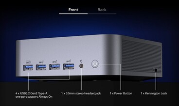 Frontal: Conexiones externas en el Geekom GT1 Mega (Fuente de la imagen: Geekom)