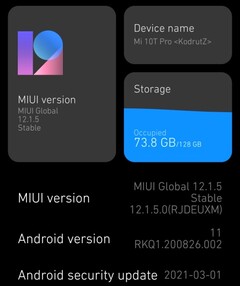 MIUI 12.1.5 en el Xiaomi Mi 10T Pro detalla la actualización de abril de 2021 (Fuente: propia)