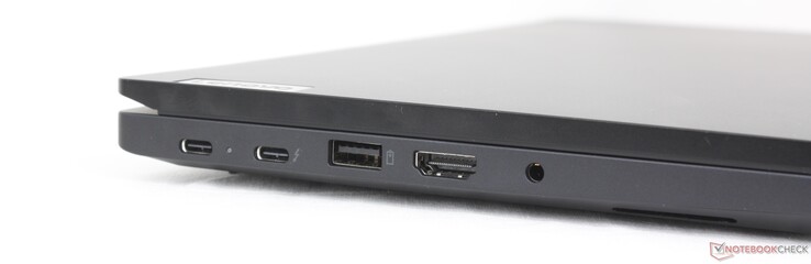 Izquierda: USB-C 3.2 Gen. 2 (20 Gbps) con Power Delivery 3.0 + DisplayPort 1.4, USB-C Thunderbolt 4 (40 Gbps) con Power Delivery 3.0 + DisplayPort 1.4, USB-A (10 Gbps), HDMI 2.1, auriculares de 3,5 mm