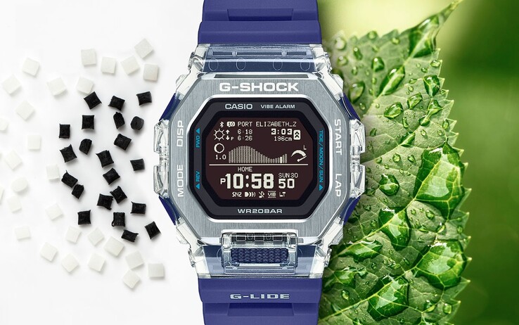 Esta imagen promocional sí insinúa el uso de bioplástico en el reloj. (Fuente de la imagen: Casioblog)