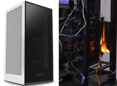 Un incendio en una caja NZXT H1 podría provocar un daño severo en la GPU o algo peor. (Fuente de la imagen: NZXT/Gamers Nexus)