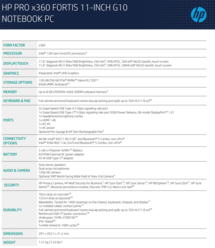 HP Pro x360 Fortis 11 G10 - Especificaciones. (Fuente de la imagen: HP)