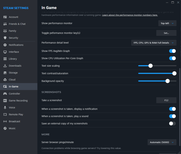 Cómo activar las métricas mejoradas de supervisión del rendimiento de Steam (fuente de la imagen: Valve)
